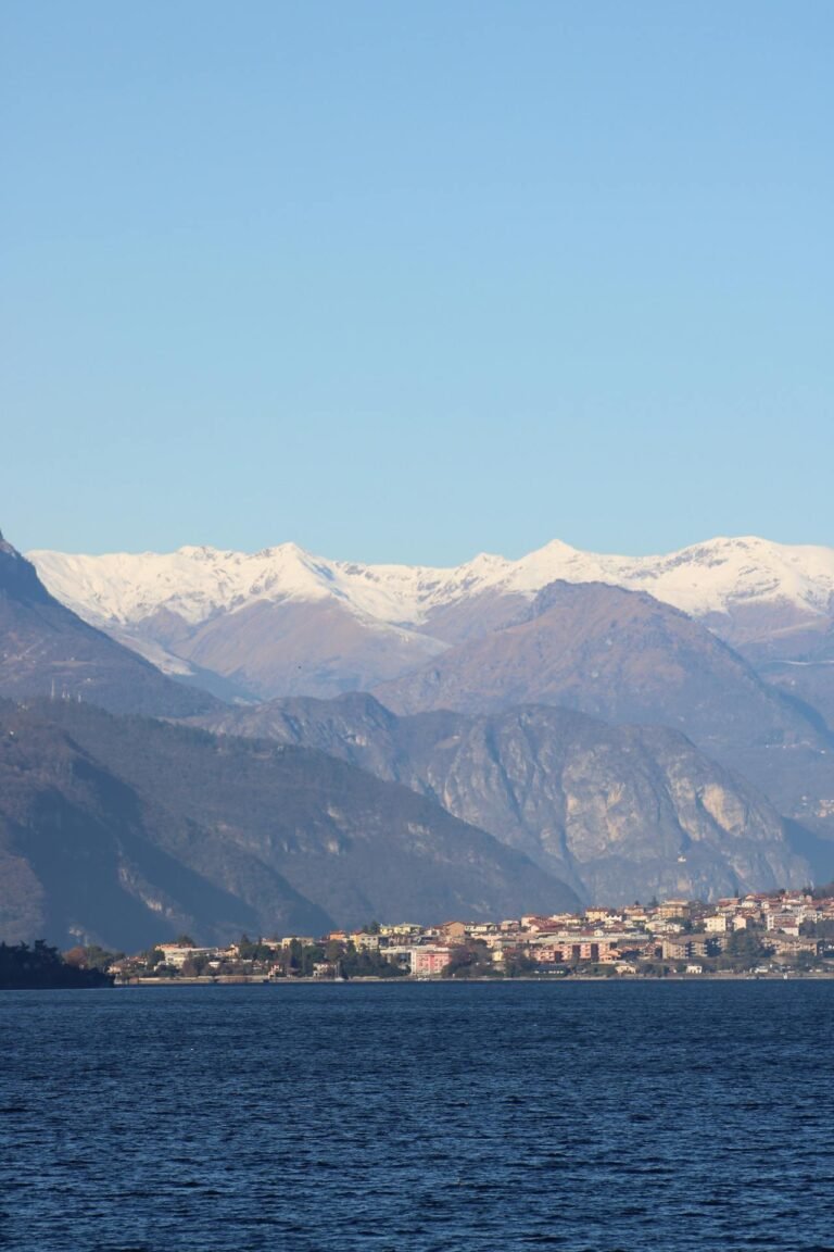 Lake Como with mountains and villas, Northern Italy